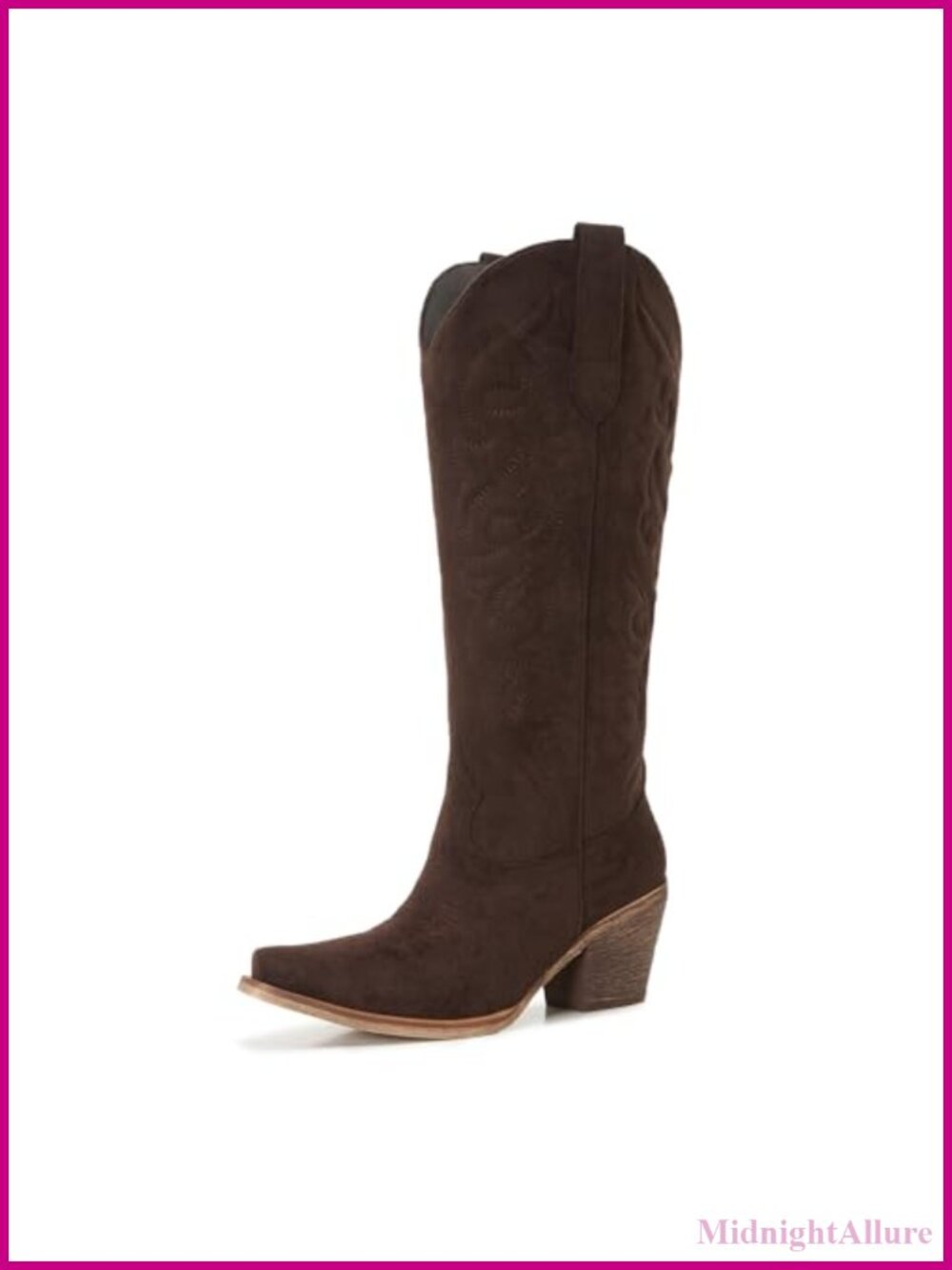 Suede Knee High Western Cowgirl Boots Pointed Toe Block Heel